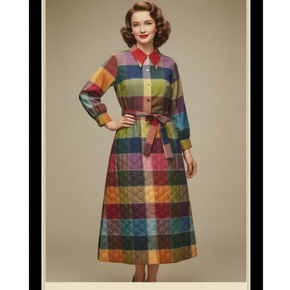 jcpenney Dresses & Skirts - Penneys Loungewear 1970s Rainbow Patchwork Plaid Quilted House Dress Size Medium